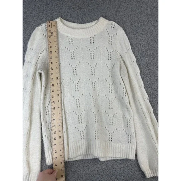 GAP Sweater Womens medium ivory eyelet Knit wool blend‎ crew neck - Picture 2 of 7